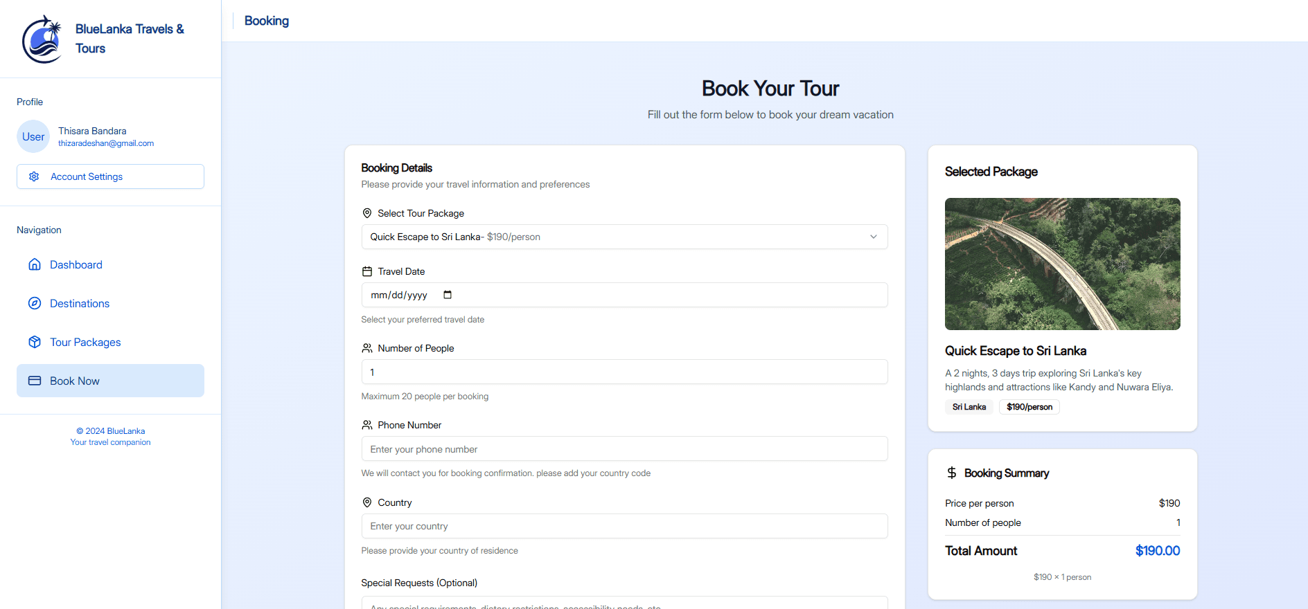 Travel Booking System project screenshot