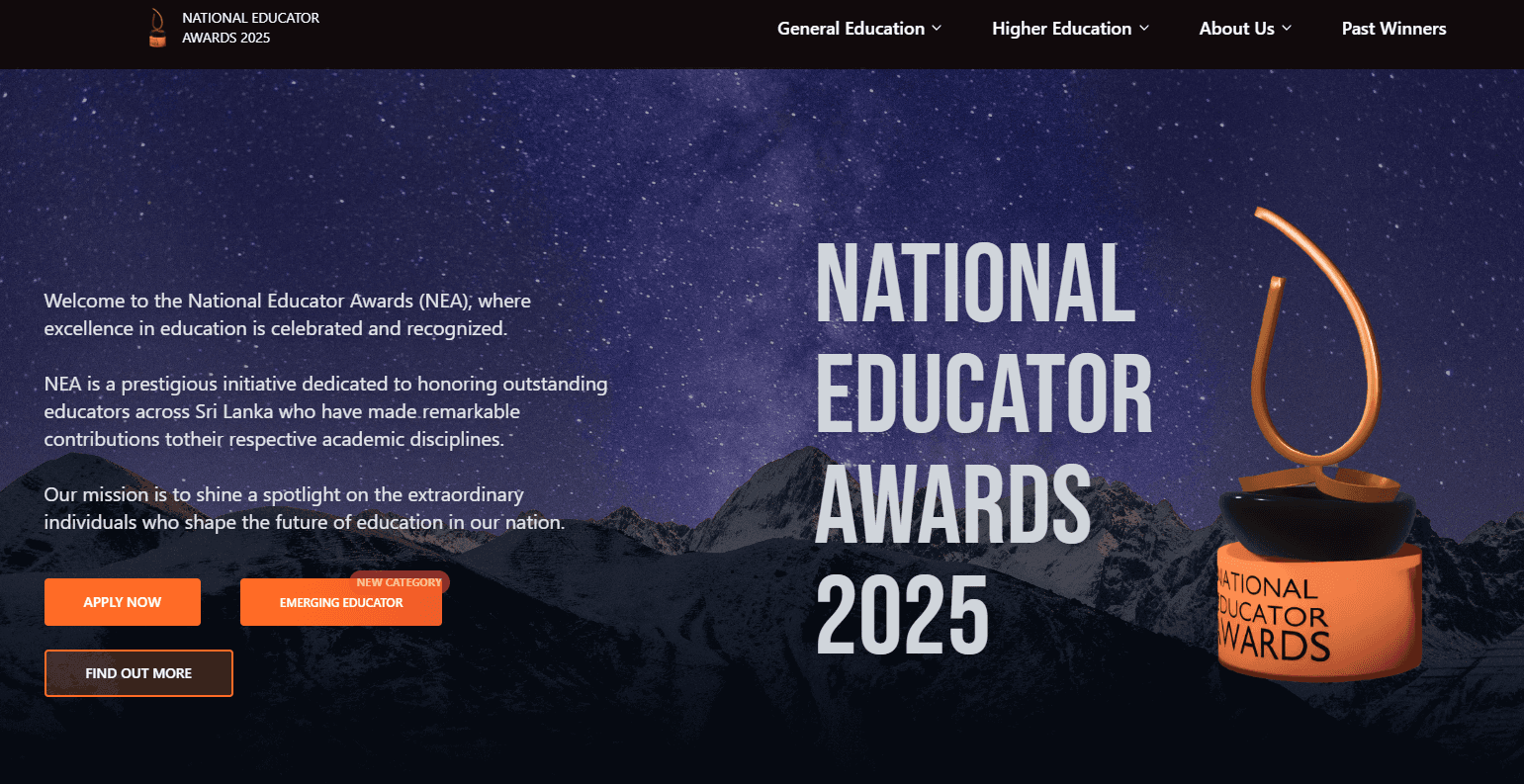 NEA - Award ceromany website project screenshot